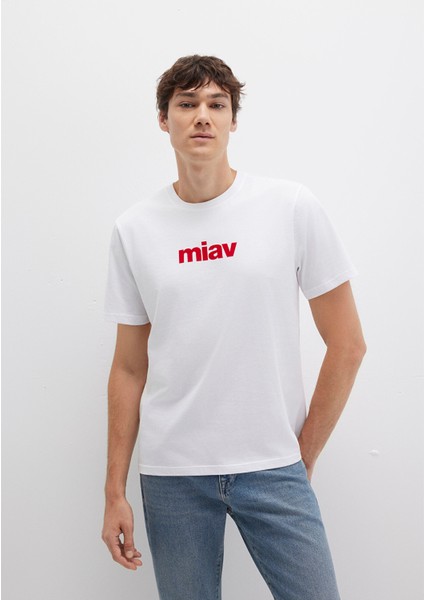 Kırmızı Miav Baskılı Beyaz Tişört 067153-622