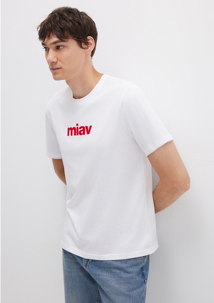 Kırmızı Miav Baskılı Beyaz Tişört 067153-622