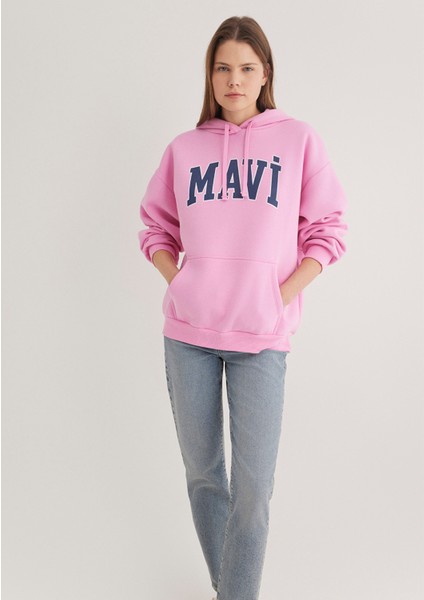 Mavi Logo Baskılı Kapüşonlu Pembe Sweatshirt 1600361-71038