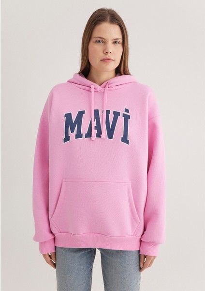 Mavi Logo Baskılı Kapüşonlu Pembe Sweatshirt 1600361-71038