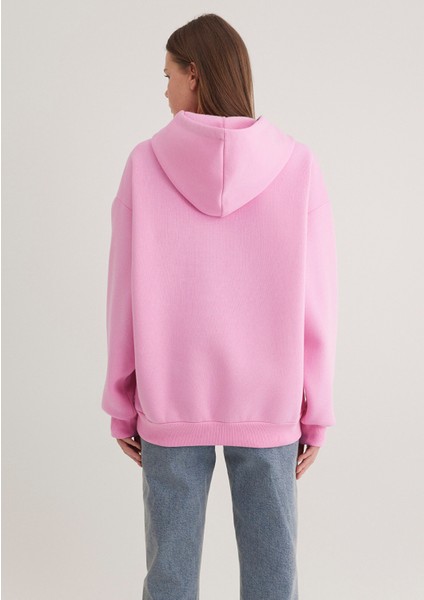 Mavi Logo Baskılı Kapüşonlu Pembe Sweatshirt 1600361-71038