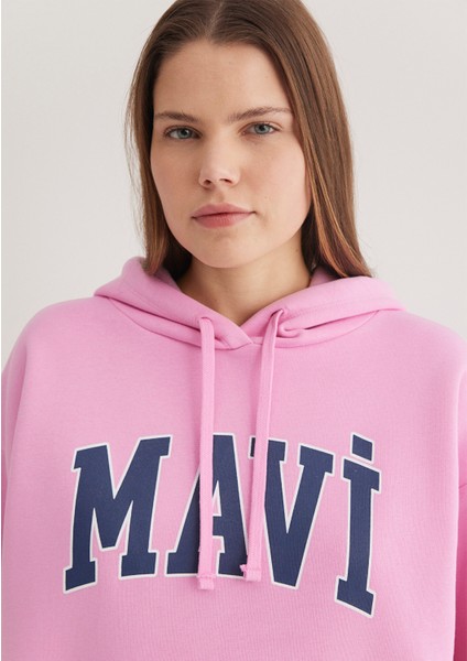 Mavi Logo Baskılı Kapüşonlu Pembe Sweatshirt 1600361-71038