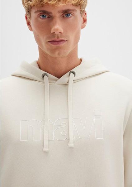 Mavi Logo Baskılı Kapüşonlu Bej Sweatshirt 065606-70134