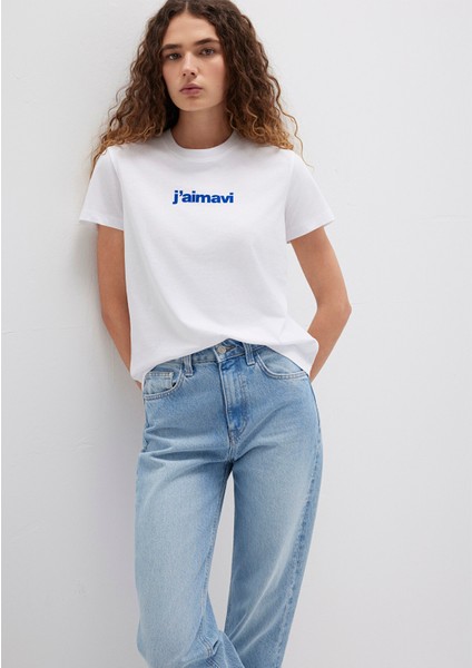 Mavi Baskılı Beyaz Tişört 1612242-620