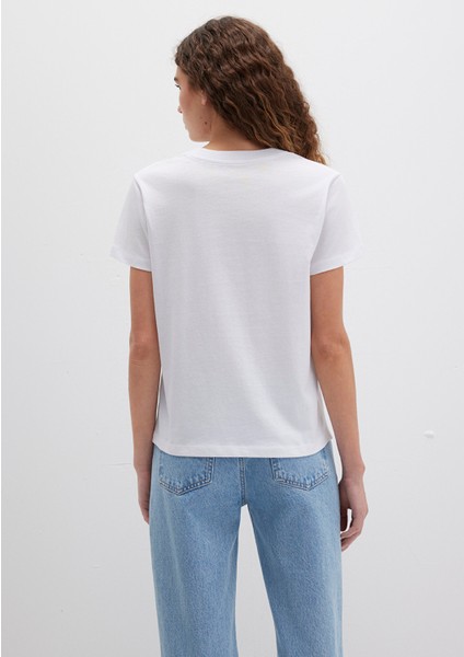 Mavi Baskılı Beyaz Tişört 1612242-620