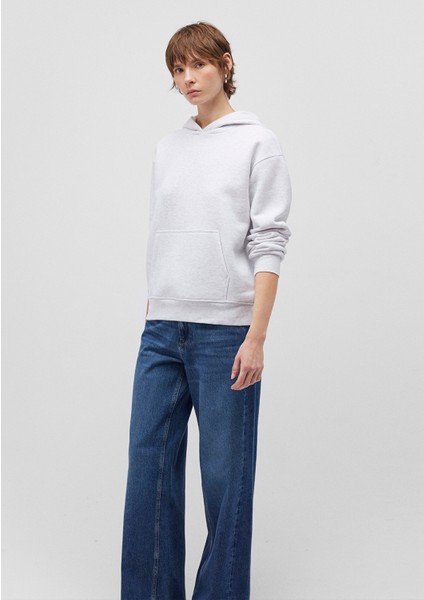 Kapüşonlu Açık Gri Basic Sweatshirt 167299-85438