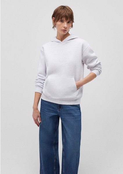 Kapüşonlu Açık Gri Basic Sweatshirt 167299-85438