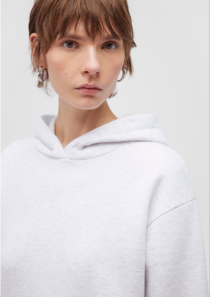 Kapüşonlu Açık Gri Basic Sweatshirt 167299-85438