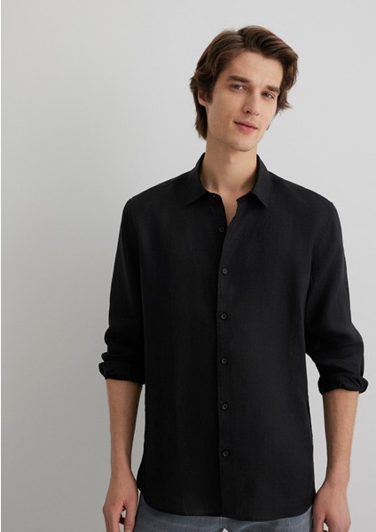 Siyah Keten Gömlek 0210492-900
