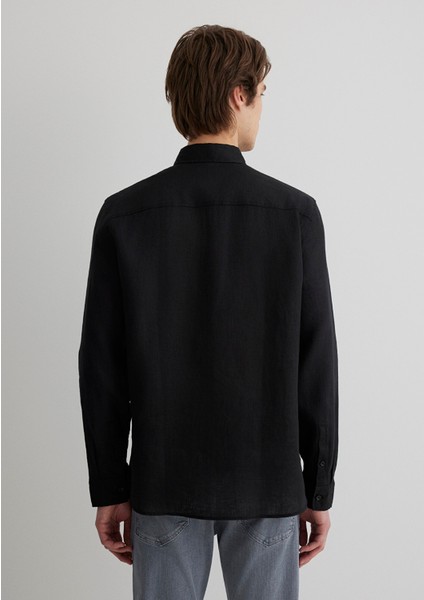 Siyah Keten Gömlek 0210492-900