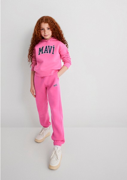 Mavi Logo Baskılı Kapüşonlu Pembe Sweatshirt 7610035-70982