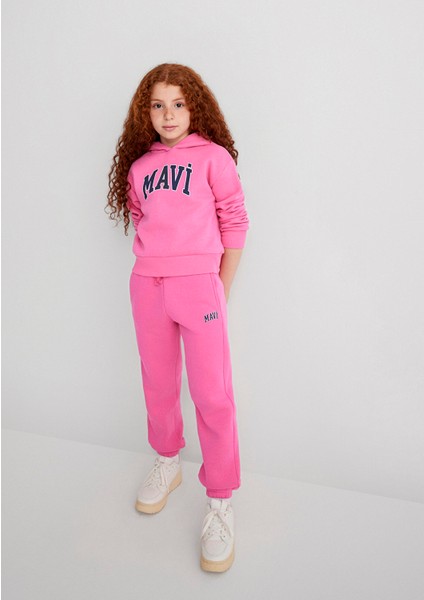 Mavi Logo Baskılı Kapüşonlu Pembe Sweatshirt 7610035-70982