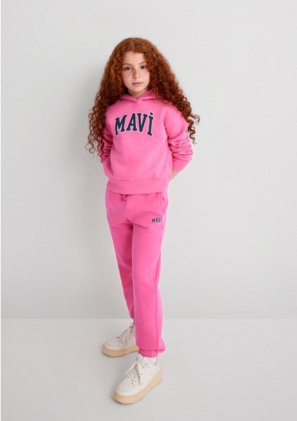 Mavi Logo Baskılı Kapüşonlu Pembe Sweatshirt 7610035-70982