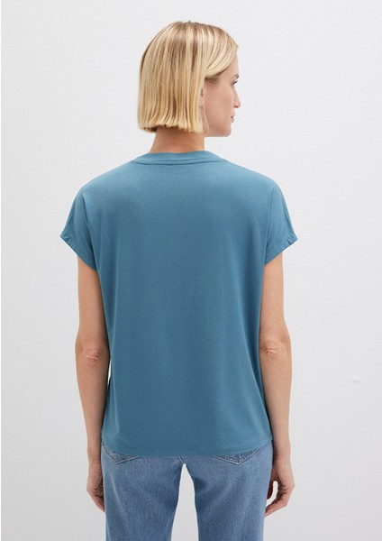 V Yaka Mavi Basic Viskoz Tişört 167714-70753