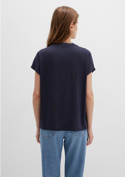 V Yaka Lacivert Basic Viskoz Tişört 167714-85315