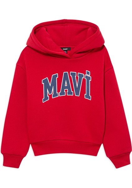 Mavi Logo Baskılı Kırmızı Kapüşonlu Sweatshirt 6610110-70464
