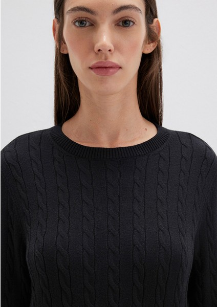 Bisiklet Yaka Siyah Kazak 1710341-900