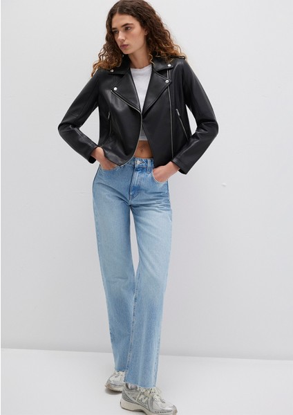 Biker Yaka Siyah Suni Deri Ceket 1110221-900