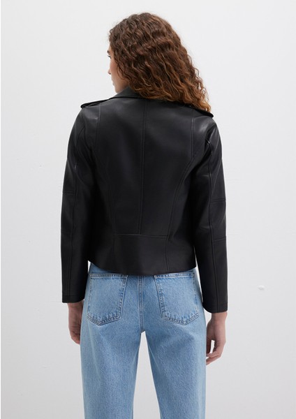 Biker Yaka Siyah Suni Deri Ceket 1110221-900