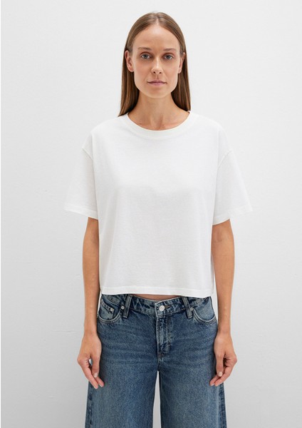 Bisiklet Yaka Beyaz Basic Tişört 1611651-80194