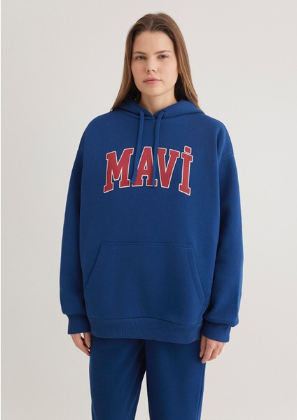 Mavi Logo Baskılı Kapüşonlu Lacivert Sweatshirt 1600361-82625