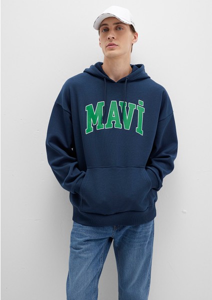 Mavi Logo Baskılı Kapüşonlu Lacivert Sweatshirt 067149-29743