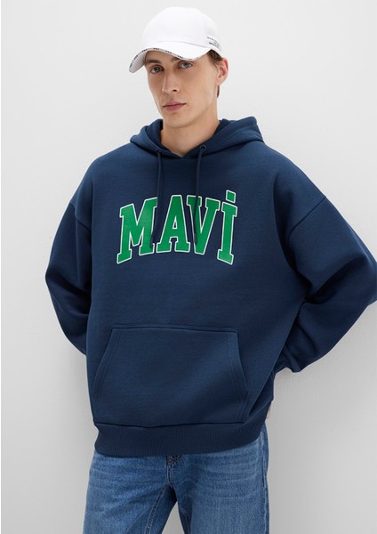 Mavi Logo Baskılı Kapüşonlu Lacivert Sweatshirt 067149-29743