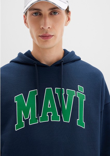 Mavi Logo Baskılı Kapüşonlu Lacivert Sweatshirt 067149-29743