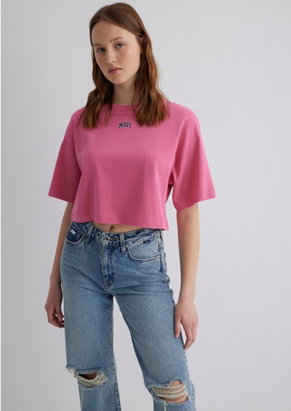 Mavi Logo Baskılı Pembe Crop Tişört 1611585-84670