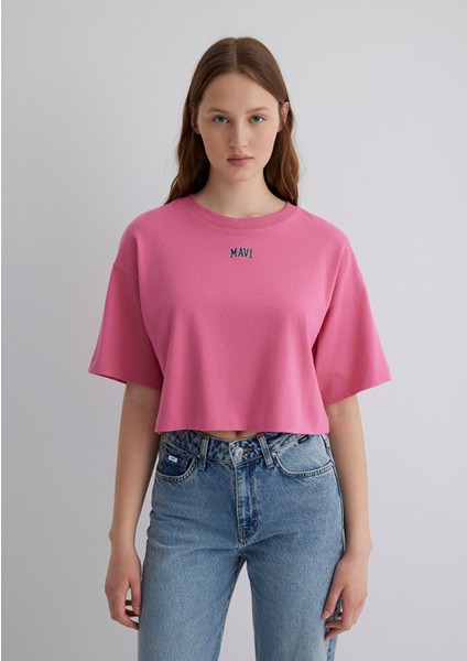 Mavi Logo Baskılı Pembe Crop Tişört 1611585-84670