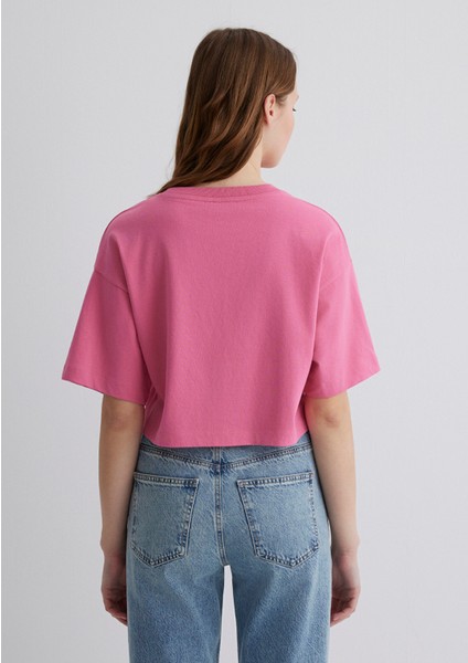 Mavi Logo Baskılı Pembe Crop Tişört 1611585-84670