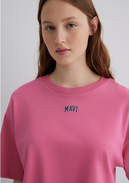 Mavi Logo Baskılı Pembe Crop Tişört 1611585-84670