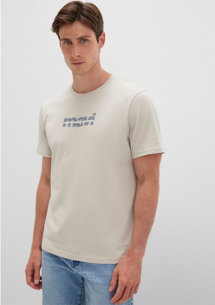 Mavi Logo Baskılı Bej Tişört 0610943-70144