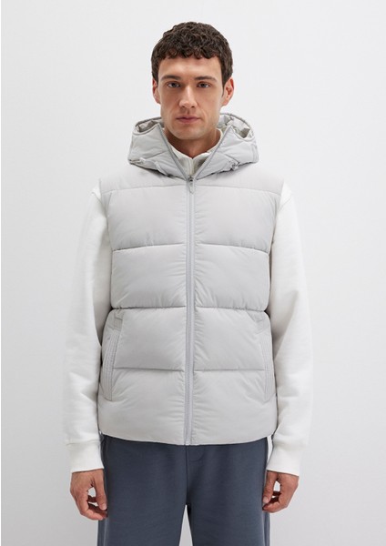 Kapüşonlu Açık Gri Şişme Yelek 0110089-70075
