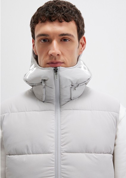 Kapüşonlu Açık Gri Şişme Yelek 0110089-70075