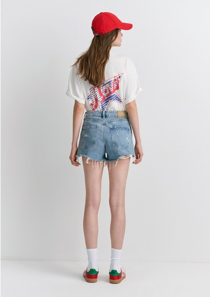 Tyra 90lar Yırtıklı Açık Mavi Jean Şort 1410011-84425