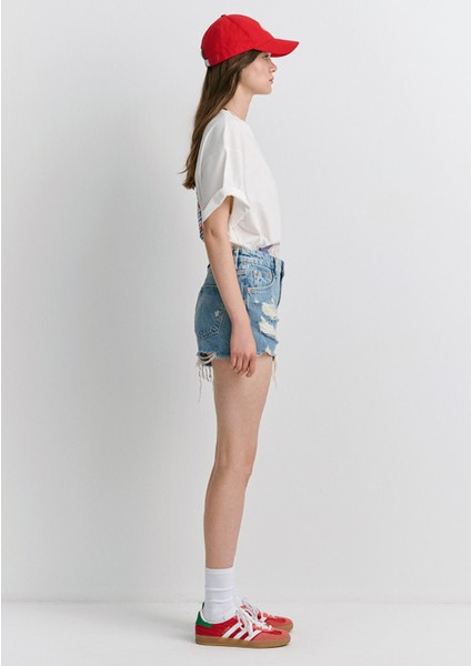 Tyra 90lar Yırtıklı Açık Mavi Jean Şort 1410011-84425