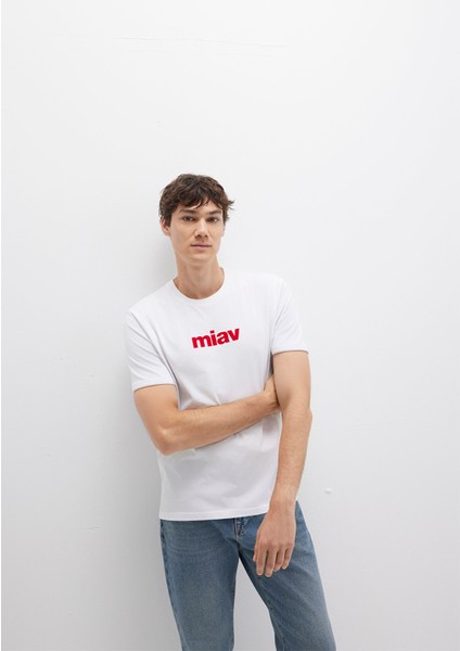 Kırmızı Miav Baskılı Beyaz Tişört 067153-622