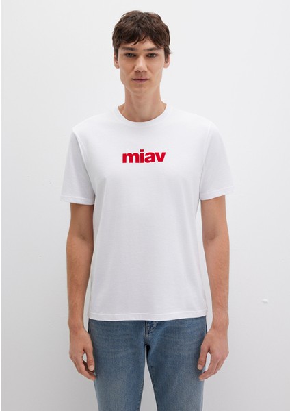 Kırmızı Miav Baskılı Beyaz Tişört 067153-622