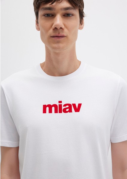 Kırmızı Miav Baskılı Beyaz Tişört 067153-622