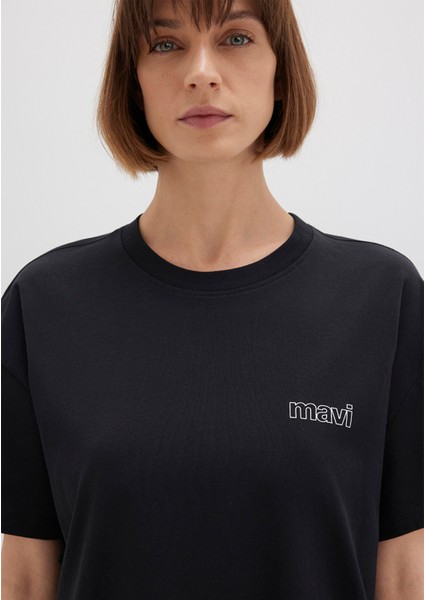 Mavi Logo Baskılı Siyah Tişört 1611309-900