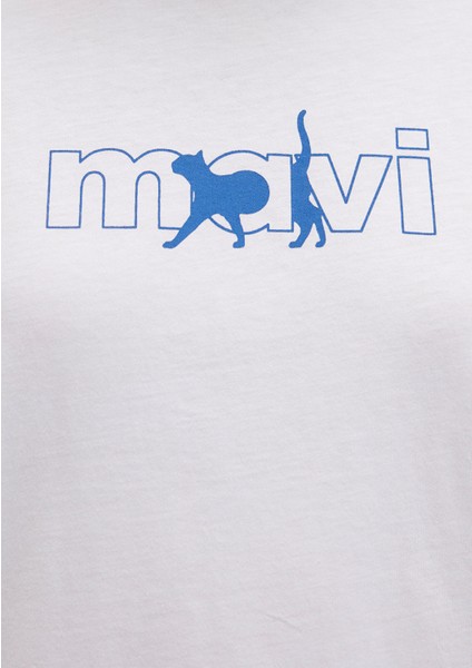 Mavi Kedi Logo Baskılı Beyaz Tişört 1611478-620