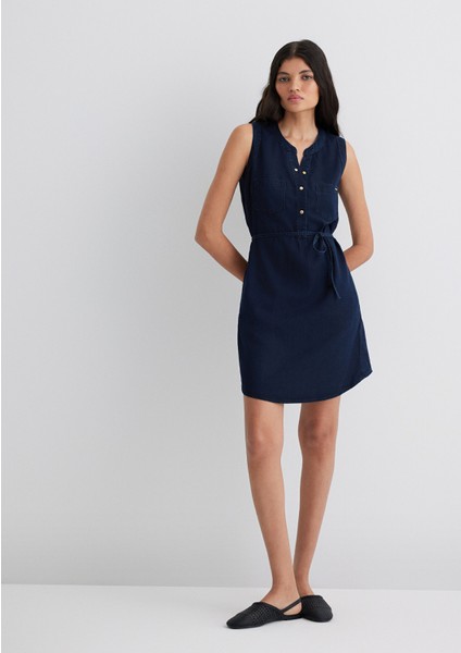 Suzy Gold Klasik Mürekkep Mavi Jean Elbise 130317-81270