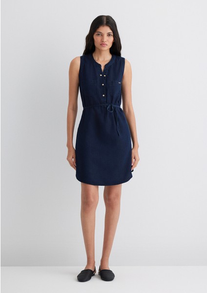 Suzy Gold Klasik Mürekkep Mavi Jean Elbise 130317-81270