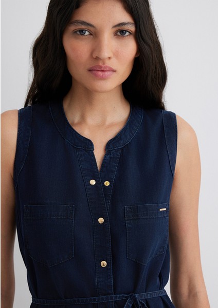 Suzy Gold Klasik Mürekkep Mavi Jean Elbise 130317-81270