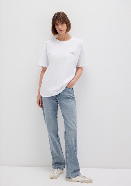 Mavi Logo Baskılı Beyaz Tişört 1611309-620