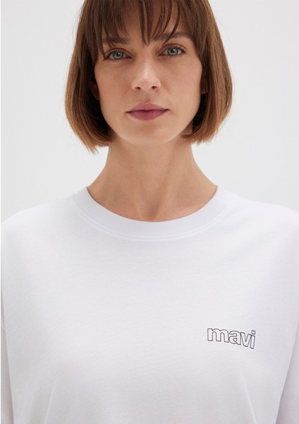 Mavi Logo Baskılı Beyaz Tişört 1611309-620