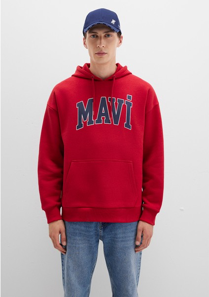 Mavi Logo Baskılı Kapüşonlu Kırmızı Sweatshirt 067149-70464