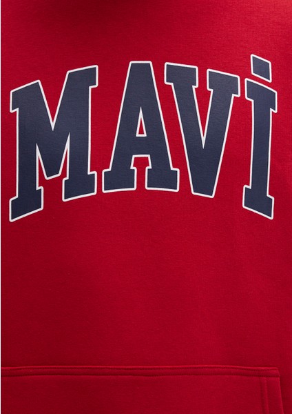 Mavi Logo Baskılı Kapüşonlu Kırmızı Sweatshirt 067149-70464