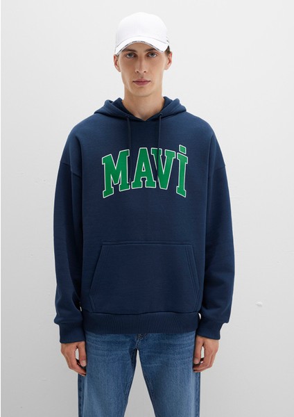 Mavi Logo Baskılı Kapüşonlu Lacivert Sweatshirt 067149-29743